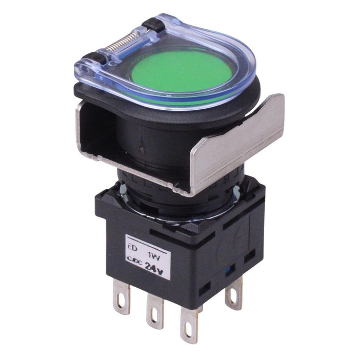 LB6GL-M1T64G Green 24V illuminated Momentary Round Flush 16mm Push Button Switch DPDT IDEC