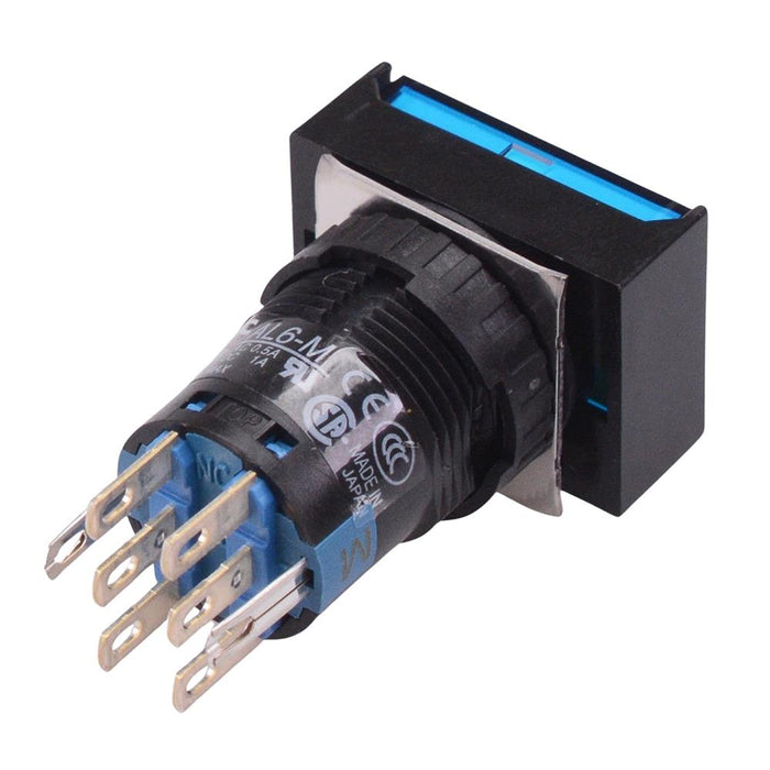 AL6H-A24PSC Blue 16mm 24V Latching Rectangle illuminated Push Button Switch IP65 DPDT