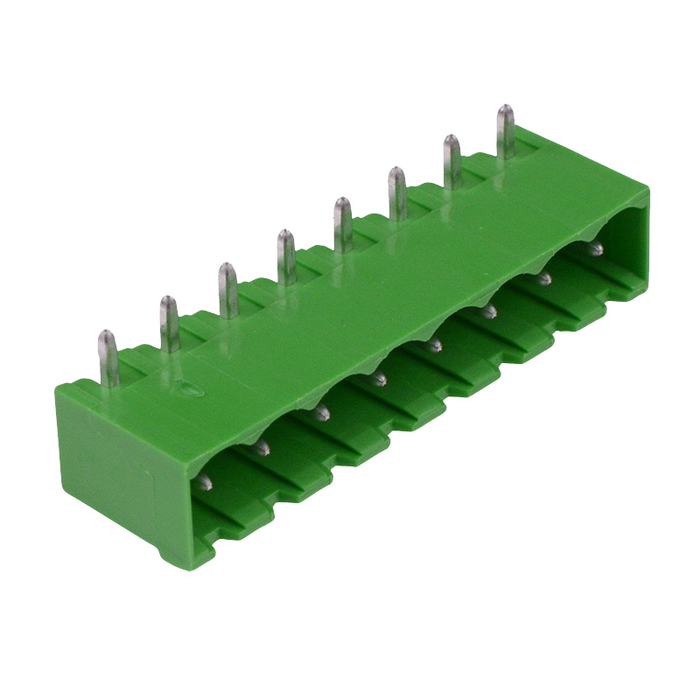 8-Way 5.08mm Right Angle PCB Header Closed Ends Green 15A 300V