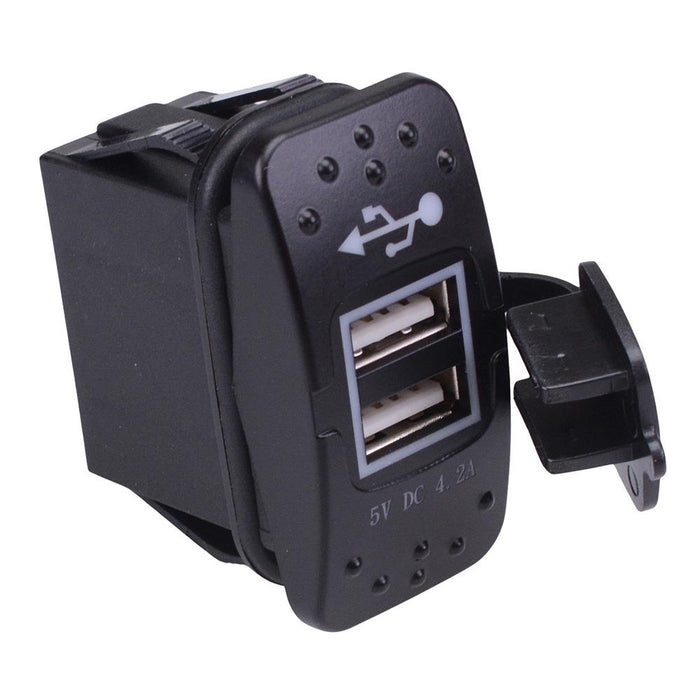 Dual USB-A 5V 2.1A Panel Mount Socket with LED A13-236AU-BB3