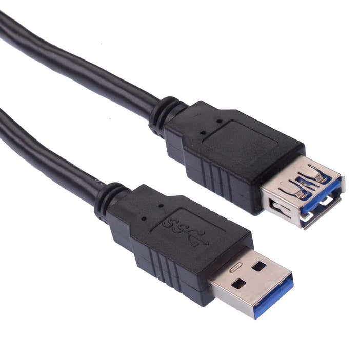 Black 1m USB 3.0 Male to Female Extension Cable Lead