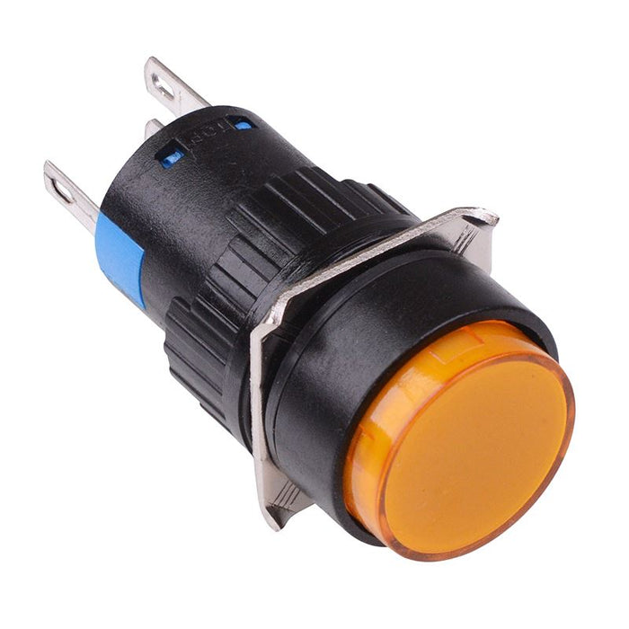 Yellow Round Latching 16mm Push Button Switch NO/NC 230V
