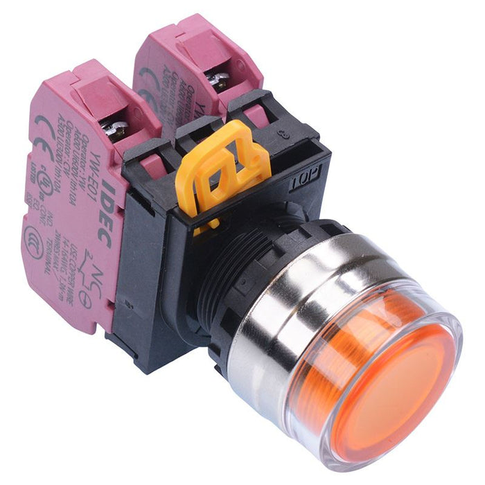 YW4L-MF2E02Q0A Amber 22mm Metal Bezel Momentary Shrouded Push Button Switch 2NC IP65 IDEC