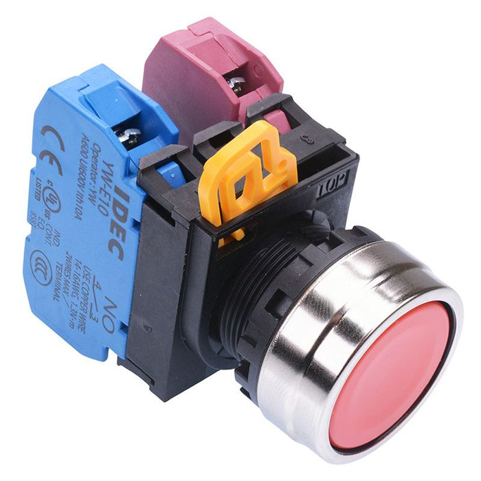 IDEC Red 22mm Metal Bezel Momentary Push Button Switch 1NO-1NC IP65 YW4B-M1E11R