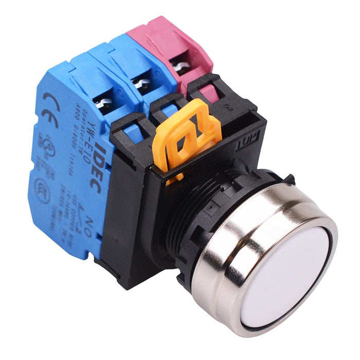 YW4B-A1E21W White 22mm Metal Bezel Maintained Push Button Switch 2NO-1NC IP65 IDEC